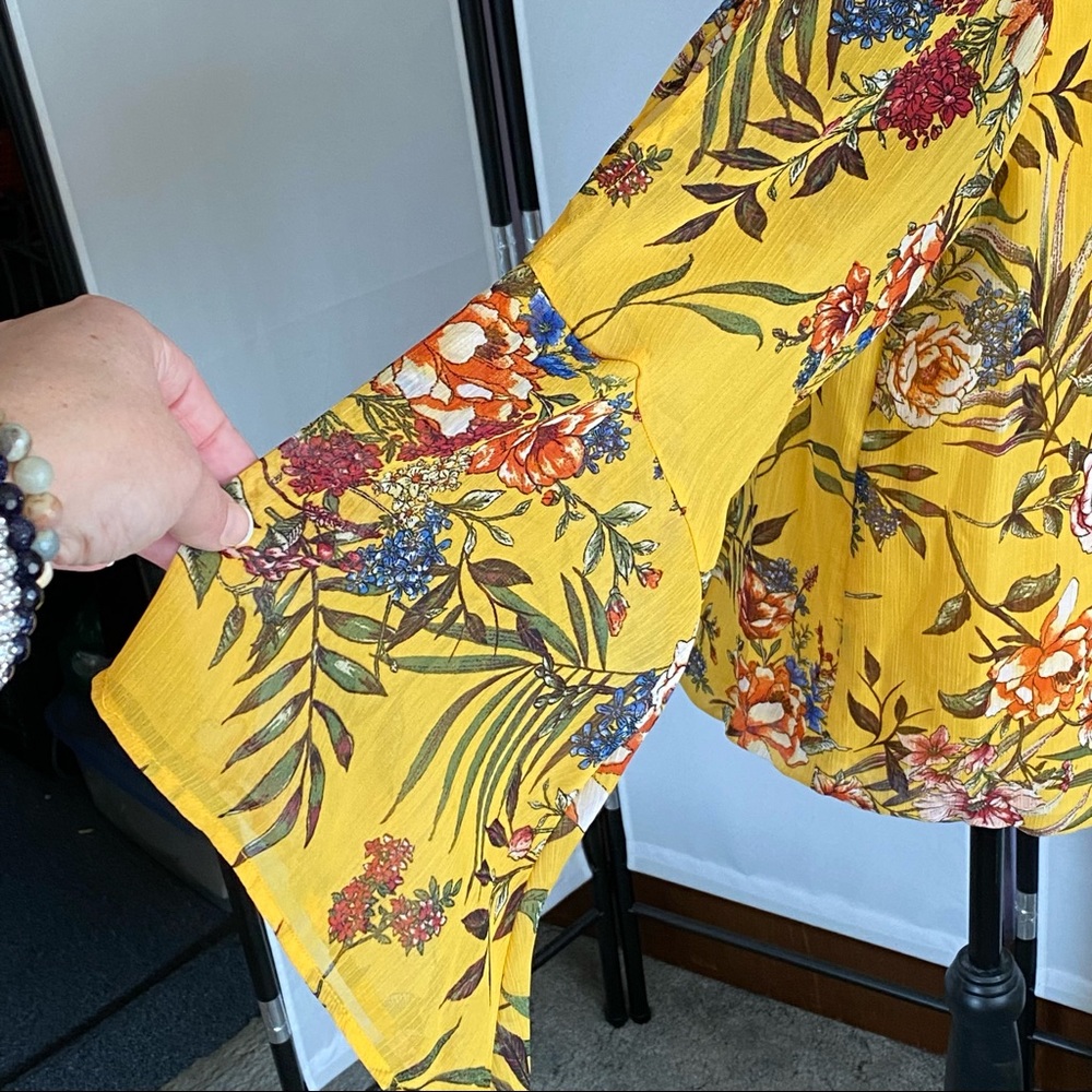 ALYX Yellow Floral Print Woven Blouse Sz XL - Picture 8 of 15